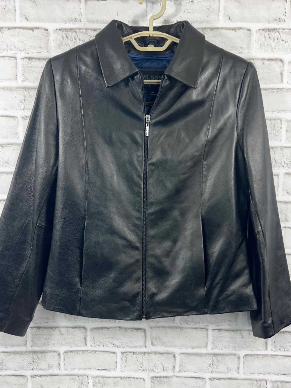 WILSONS LEATHER • Pelle Studio Black Leather Cobalt Blue Thinsulate Lined Jacket